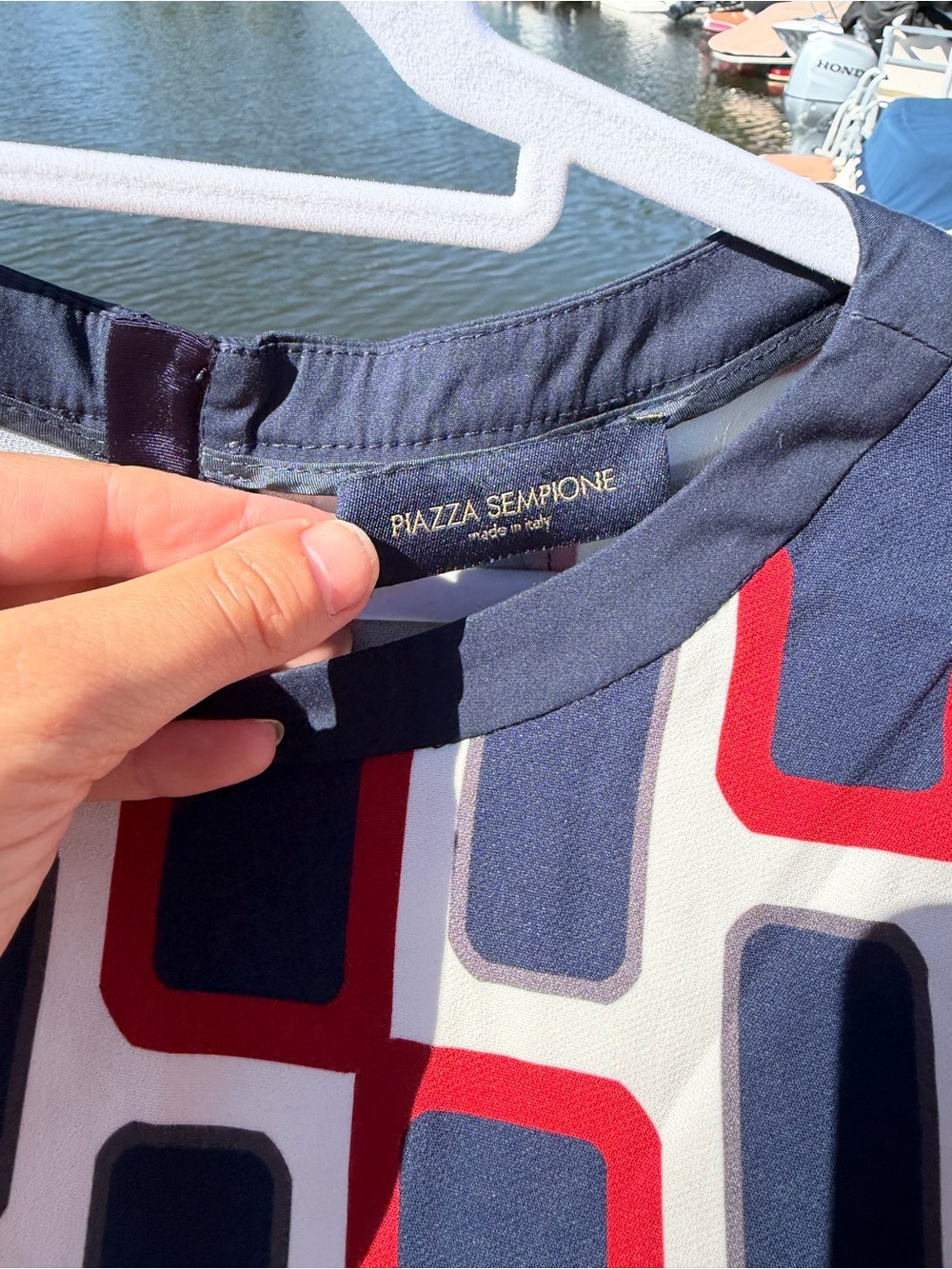 Designer Brand Piazza Sempione Navy, Red & White Geometric Blouse